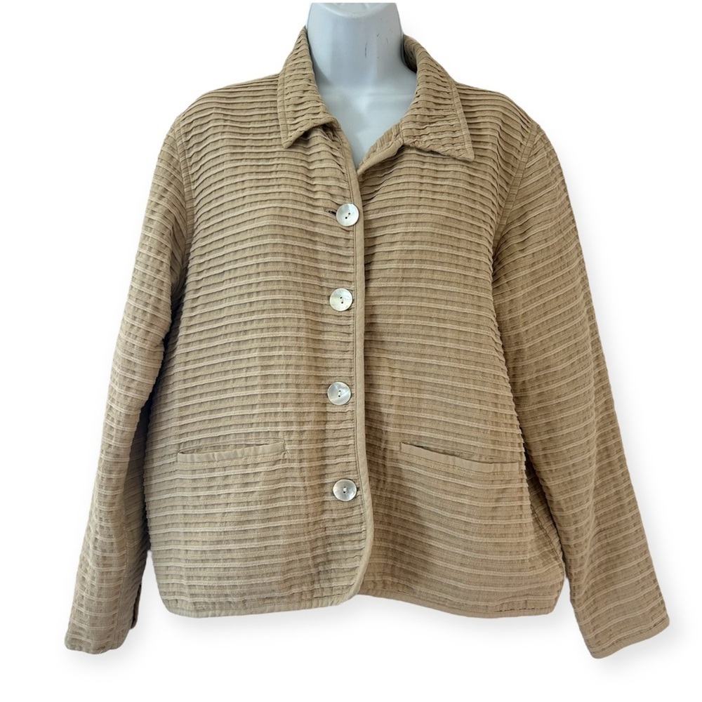 The Territory Ahead Cotton Pintucked Textured Jacket Size XL Tan Coastal Cowgirl